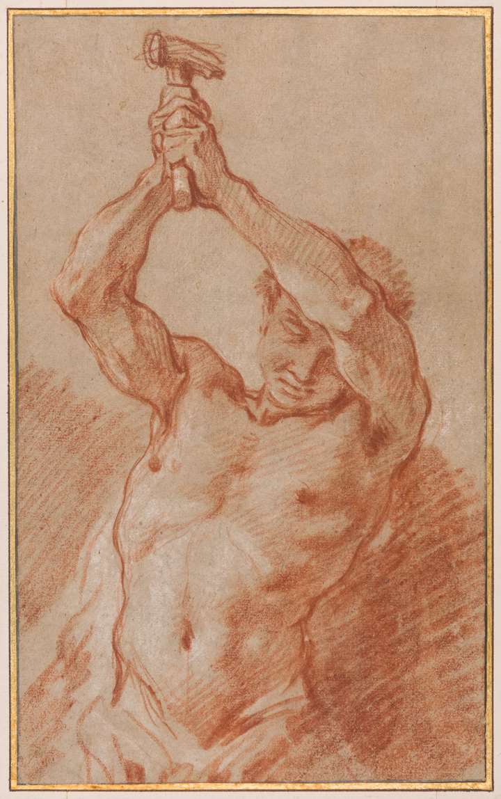 Study of a Male Nude Holding a Hammer Above his Head
